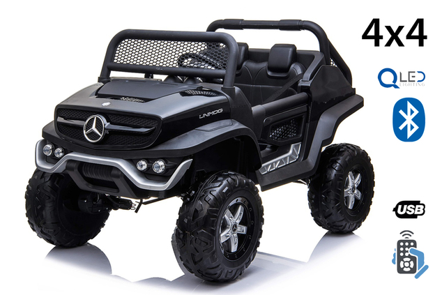 Electric Ride-On Toy Car Mercedes-Benz UNIMOG - Black, 2.4Ghz Remote controller, 4 X 4, two-seats, S