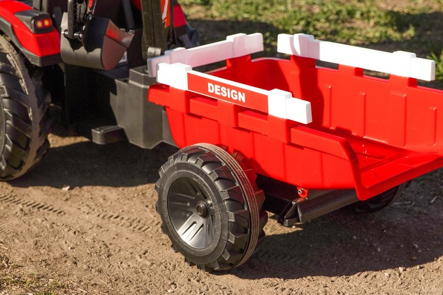 Electric tractor TOP-WORKER 12V with buckets and trailer, Single seat, red, soft PU seat, MP3 Player