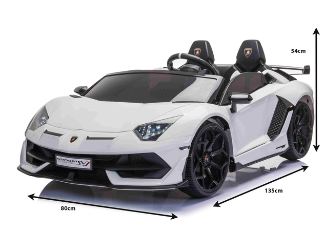 Electric Ride on Car Lamborghini Aventador 12V for two users, White, Vertical opening doors, 2 x 12V