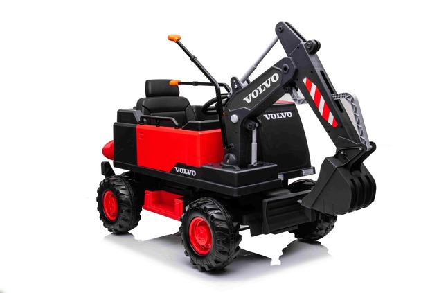 Electric ride-on car Volvo Excavator 12V with front digger ladle, Single seat, red, soft leatherette