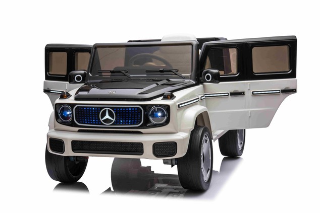 Electric Ride-on car Mercedes-Benz EQG 12V, white, LED underlighted body parts, Functional front and