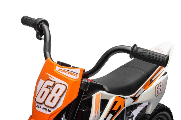 Electric Ride-on MOTOCROSS, Orange, 12V battery, EVA soft wheels, Leather seat, 2 x 25W Engine, Susp