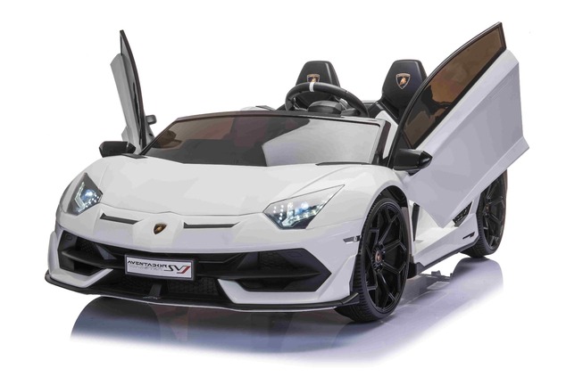 Electric Ride on Car Lamborghini Aventador 12V for two users, White, Vertical opening doors, 2 x 12V