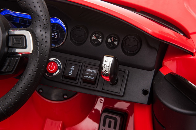 Electric ride-on car Ford Mustang 24V, red, Soft EVA wheels, 2 x 16000 rpm Engines, 24V Battery, 2.4