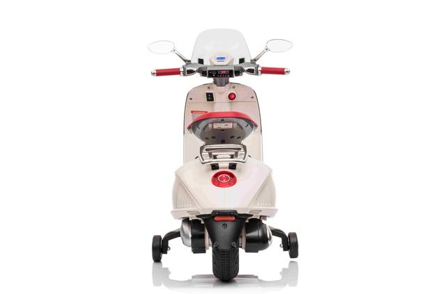 Electric ride-on Scooter Vespa 946 with reverse gear, white, Licensed, auxiliary wheels, Lithium ba