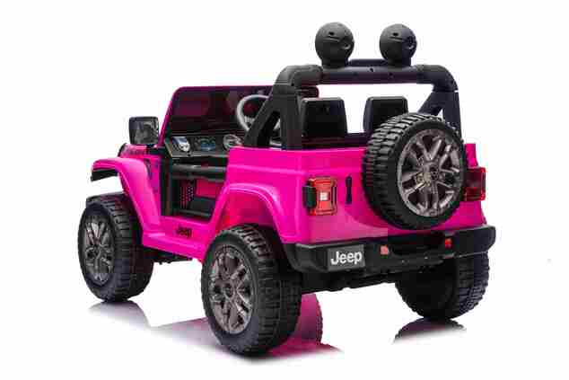 JEEP Wrangler elektrické autíčko pro děti, Růžová, Dvoumístné kožené sedadlo, Rádio s Bluetooth a USB vstupem, 4x4 | D