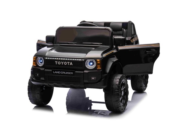 Electric ride-on car Toyota Landcruiser 12V, black, wide single seat, 2.4 GHz remote control, USB / 