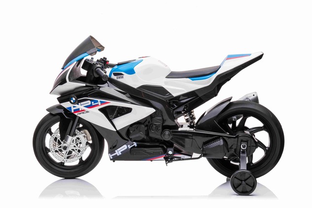 Electric Motorbike BMW HP4 RACE 12V, Licensed, white, 12V battery, EVA soft wheels, 2 x 35W Engines,