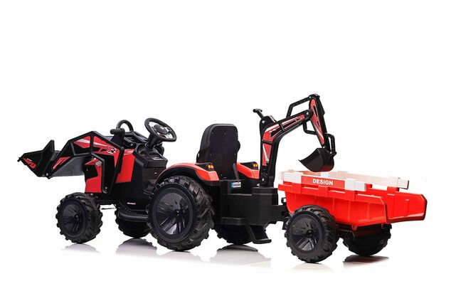 Electric tractor TOP-WORKER 12V with buckets and trailer, Single seat, red, soft PU seat, MP3 Player