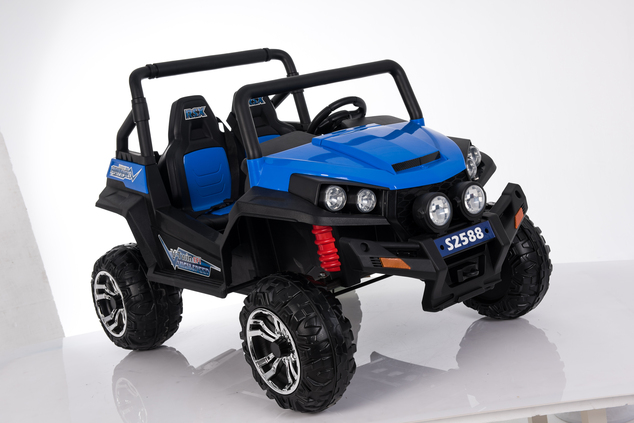 Electric Ride-On Toy Car RSX Blue - 2.4Ghz, 2x12V, 4 X MOTOR, remote control, two-seats in leather, 