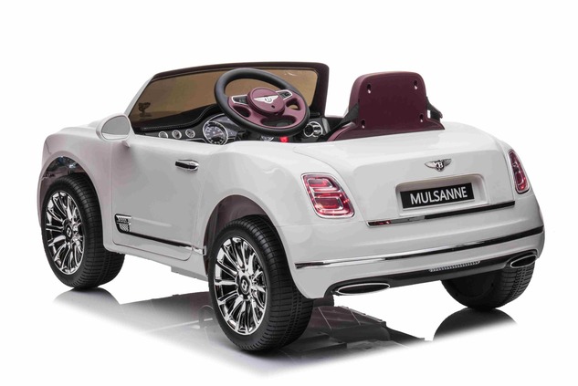 Electric ride-on car Bentley Mulsanne 12V, white, Leatherette seat, 2.4 GHz remote control, Eva whee