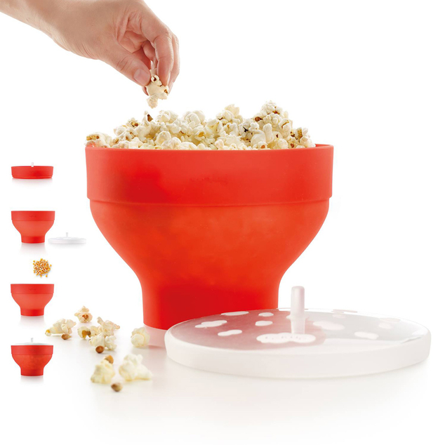 Richard Bergendi PoPuP Microwave Popcorn Popper with Convenient Handles, Silicone Popcorn Maker, Col