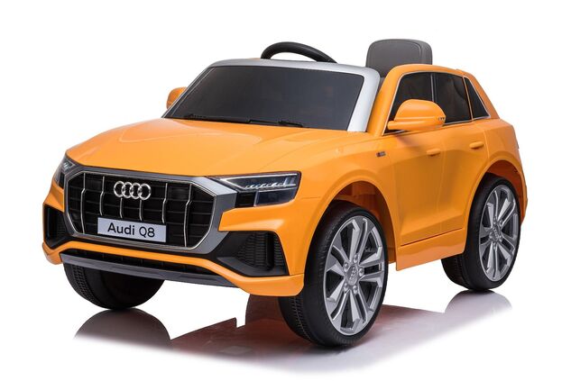 Audi Q8 elektromos kisautó gyerekeknek 12V | Eredeti licenc | Narancssárga | Bőr ülés | Nyitható ajtók | 2 × 25 W motor