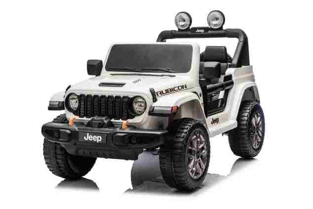 JEEP Wrangler elektrické autíčko pro děti, Bílá, Dvoumístné kožené sedadlo, Rádio s Bluetooth a USB vstupem, 4x4 | Beneo Motors