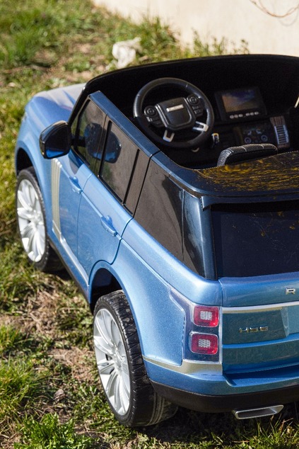 Electric Ride-On Range Rover, Blue Painted, Double Leather Seat, LCD Display with USB Input, 4x4 Dri
