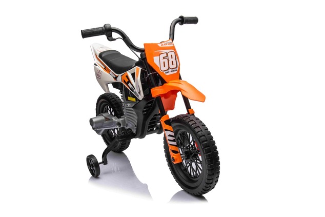 Electric Ride-on MOTOCROSS, Orange, 12V battery, EVA soft wheels, Leather seat, 2 x 25W Engine, Susp