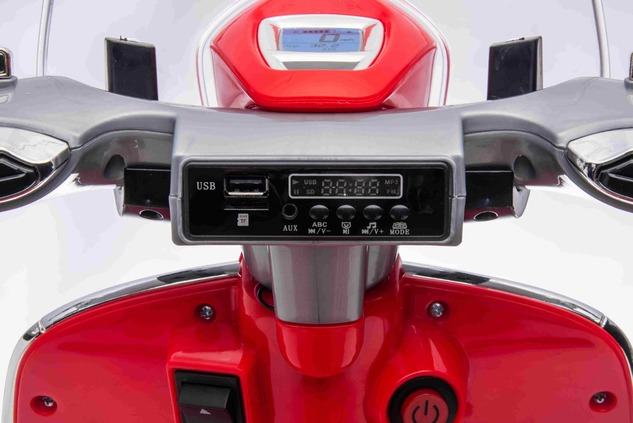 Electric ride-on Scooter Vespa 946 with reverse gear, red, Licensed, auxiliary wheels, Lithium batt
