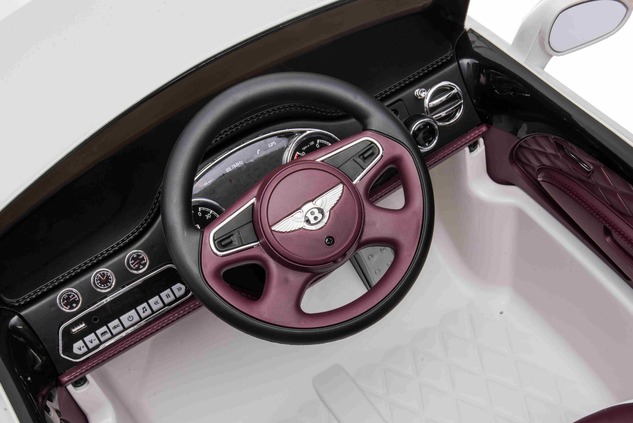 Electric ride-on car Bentley Mulsanne 12V, white, Leatherette seat, 2.4 GHz remote control, Eva whee