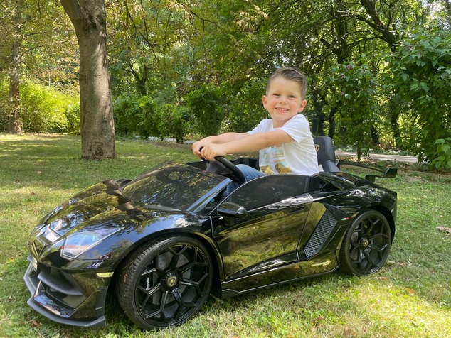 Electric Ride on Car Lamborghini Aventador 12V for two users, Black, Vertical opening doors, 2 x 12V