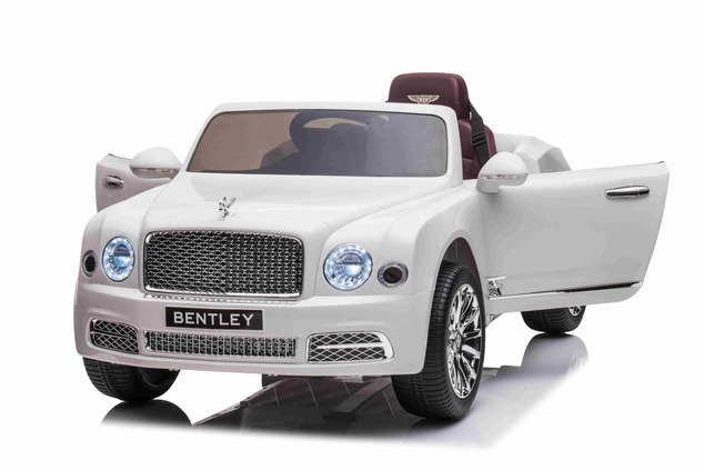 Electric ride-on car Bentley Mulsanne 12V, white, Leatherette seat, 2.4 GHz remote control, Eva whee