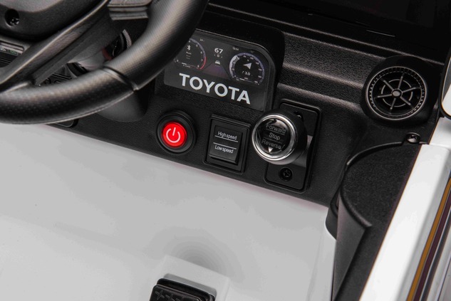 Electric ride-on car Toyota Landcruiser 12V, white, wide single seat, 2.4 GHz remote control, USB / 