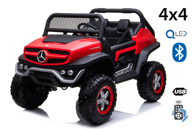 Electric Ride-On Toy Car Mercedes-Benz UNIMOG - Red, 2.4Ghz Remote controller, 4 X 4, two-seats, Sus