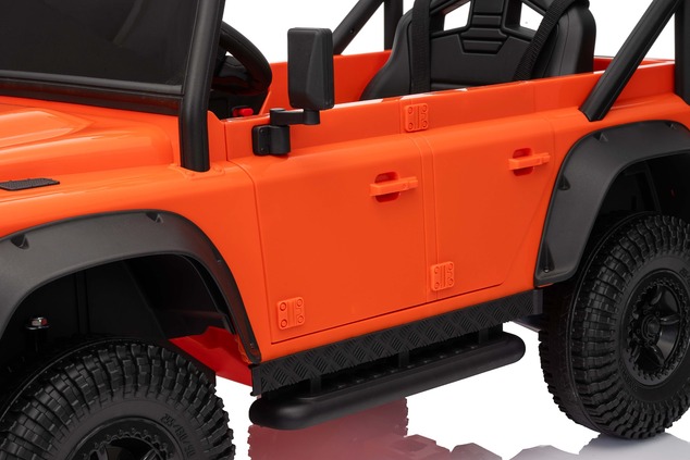 Electric Ride-on car Land Rover Defender 110 SVX 12V, orange, 4X4 drive, LED lights, front and rear 