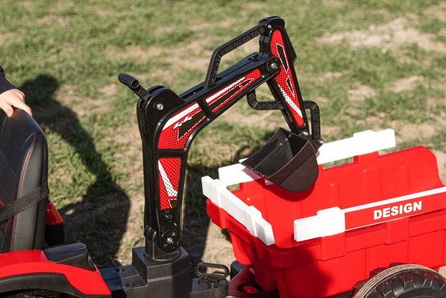 Electric tractor TOP-WORKER 12V with buckets and trailer, Single seat, red, soft PU seat, MP3 Player