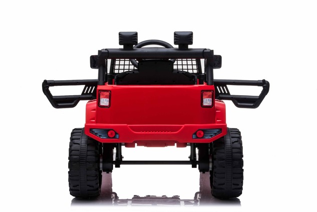 Auto elettrica fuoristrada con trazione posteriore, rossa, batteria 12V, chassis rialzato, sedile am