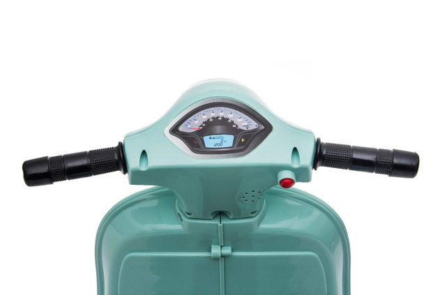 Electric Ride-on Scooter Vespa GTS, teal, with auxiliary wheels, Licensed, Lithium battery, Leather 