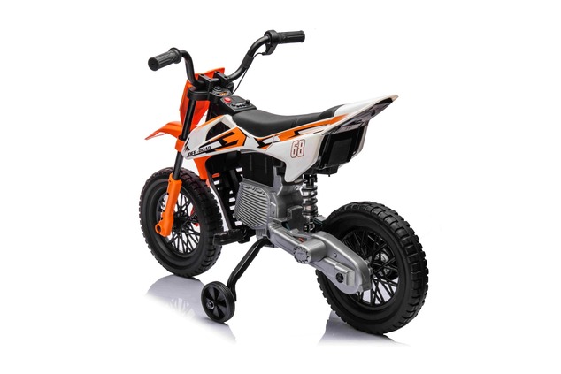 Electric Ride-on MOTOCROSS, Orange, 12V battery, EVA soft wheels, Leather seat, 2 x 25W Engine, Susp