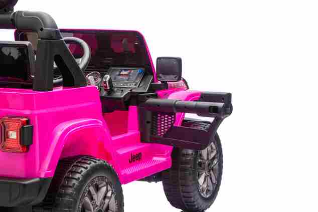 JEEP Wrangler elektrické autíčko pro děti, Růžová, Dvoumístné kožené sedadlo, Rádio s Bluetooth a USB vstupem, 4x4 | D