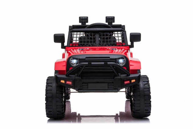 Auto elettrica fuoristrada con trazione posteriore, rossa, batteria 12V, chassis rialzato, sedile am