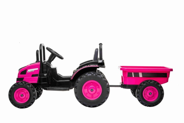 Electric Tractor POWER with trailer, pink, Rear wheel drive, 12V battery, Plastic wheels, wide seat,