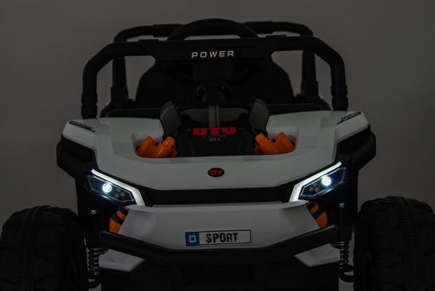 Electric ride-on car UTV Small 12V, white, Rear wheel drive, 12V battery, Plastic wheels, Wide doubl
