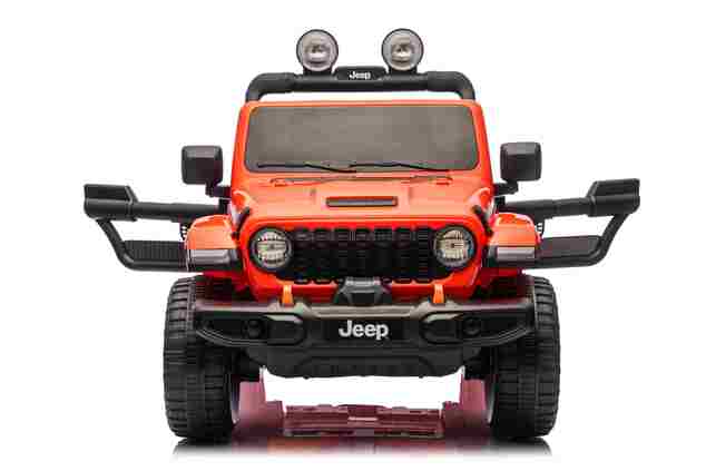 JEEP Wrangler elektrické autíčko pro děti, Oranžová, Dvoumístné kožené sedadlo, Rádio s Bluetooth a USB vstupem, 4x4
