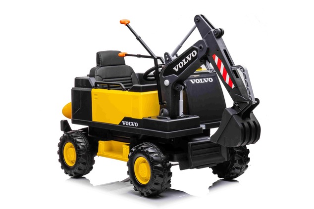 Electric ride-on car Volvo Excavator 12V with front digger ladle, Single seat, yellow, soft leathere