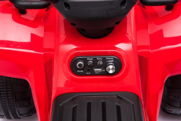 Electric QUAD MINI 6V, Red, MP3 player with USB / AUX input, 1 X 25W Engine, 6V / 4Ah battery, funct