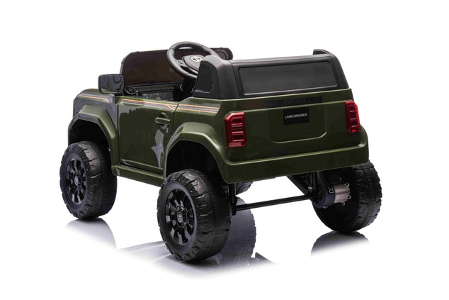 Electric ride-on car Toyota Landcruiser 12V, military green, wide single seat, 2.4 GHz remote contro