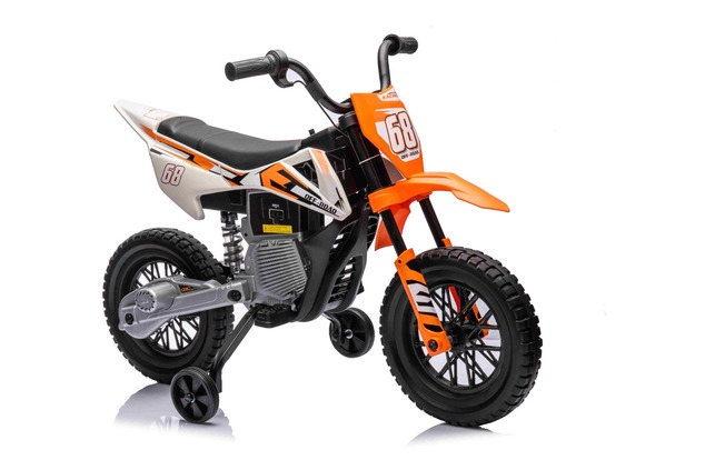 Electric Ride-on MOTOCROSS, Orange, 12V battery, EVA soft wheels, Leather seat, 2 x 25W Engine, Susp