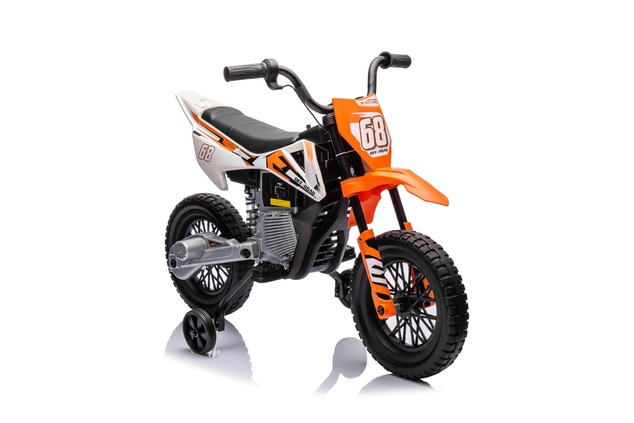 Electric Ride-on MOTOCROSS, Orange, 12V battery, EVA soft wheels, Leather seat, 2 x 25W Engine, Susp