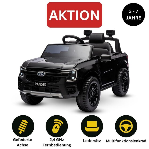 Electric Ride-on car FORD 707 12V, black, Leather seat, 2.4 GHz remote control, Bluetooth / USB Inpu