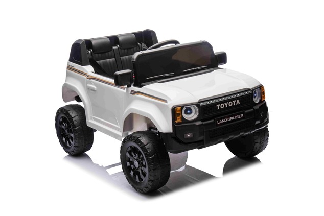 Electric ride-on car Toyota Landcruiser 12V, white, wide single seat, 2.4 GHz remote control, USB / 