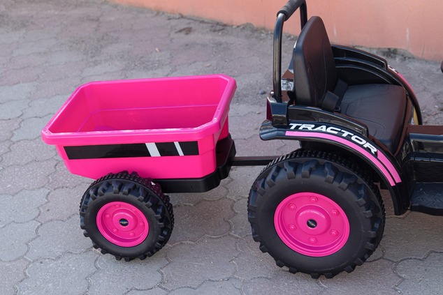 Electric Tractor POWER with trailer, pink, Rear wheel drive, 12V battery, Plastic wheels, wide seat,