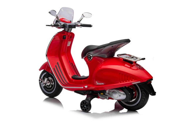 Electric ride-on Scooter Vespa 946 with reverse gear, red, Licensed, auxiliary wheels, Lithium batt