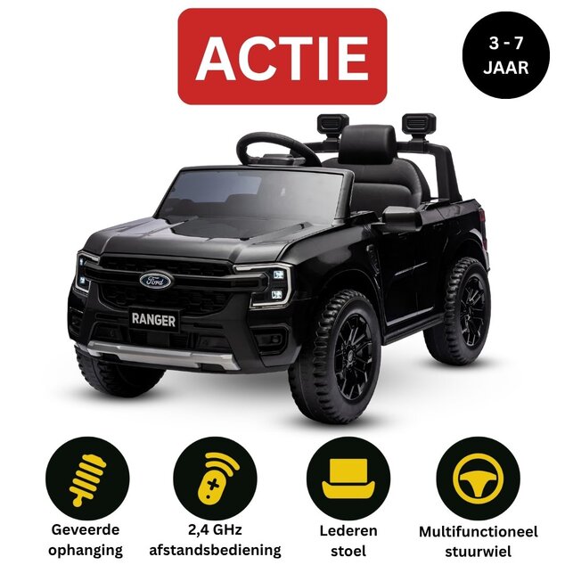 Electric Ride-on car FORD 707 12V, black, Leather seat, 2.4 GHz remote control, Bluetooth / USB Inpu