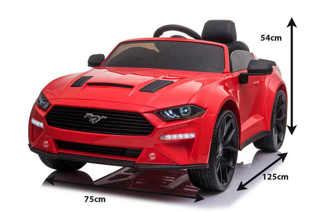 Electric ride-on car Ford Mustang 24V, red, Soft EVA wheels, 2 x 16000 rpm Engines, 24V Battery, 2.4