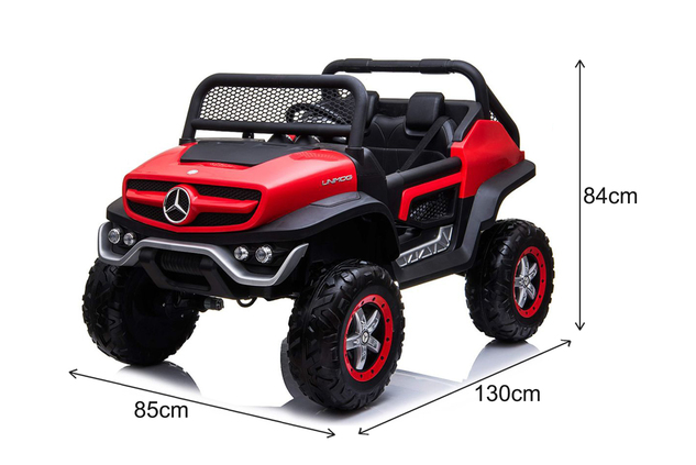 Electric Ride-On Toy Car Mercedes-Benz UNIMOG - Red, 2.4Ghz Remote controller, 4 X 4, two-seats, Sus