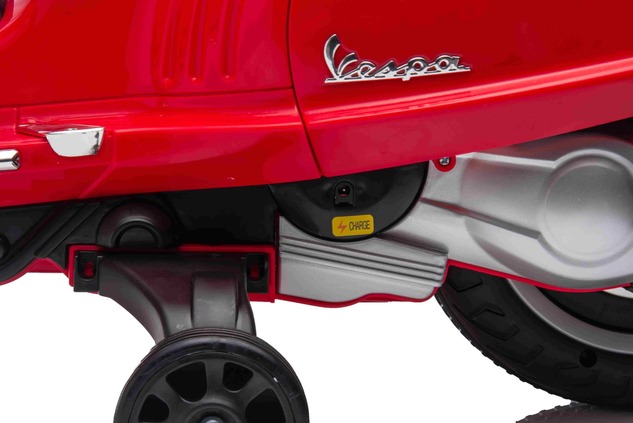 Electric ride-on Scooter Vespa 946 with reverse gear, red, Licensed, auxiliary wheels, Lithium batt
