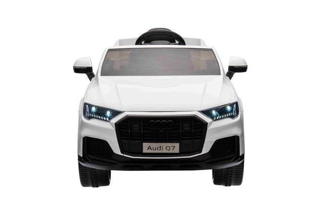 Auto elettrica per bambini Audi Q7 bianco, monoposto, sospensione indipendente, batteria 12V, teleco